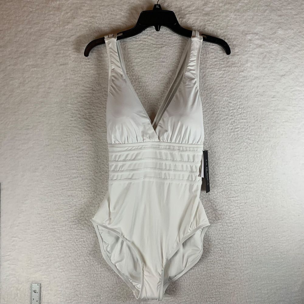 La Blanca Women's White Multi-Strap Cross-Back One Piece Swimsuit Size 12 NWT